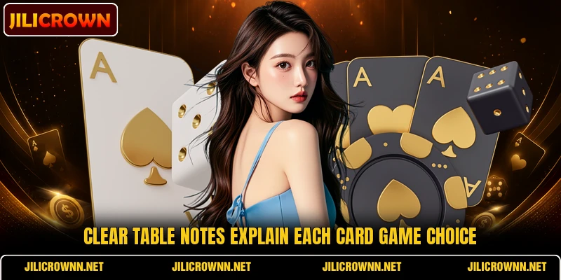 Clear table notes explain each card game choice Clear table notes explain each card game choice